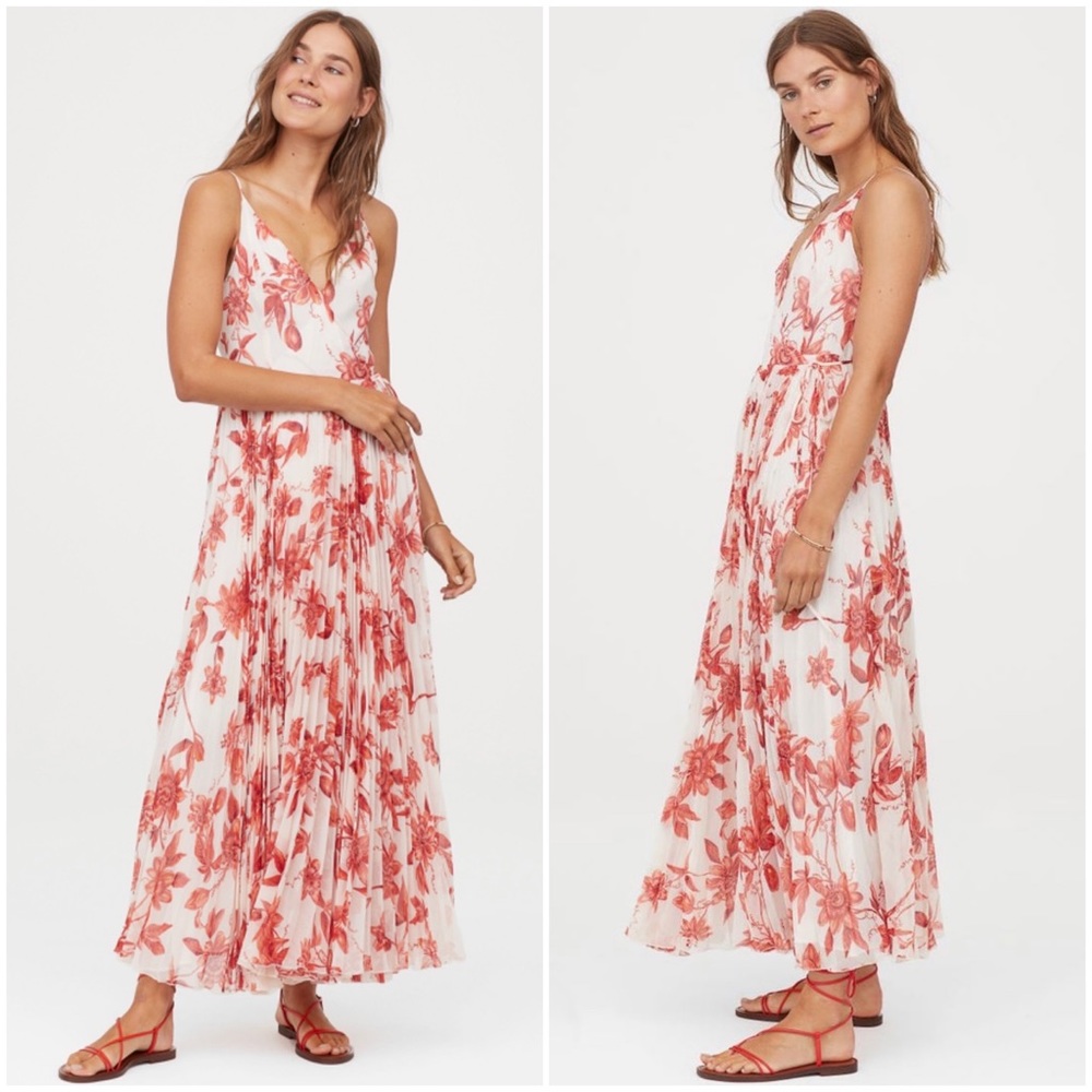 NWT H&M floral print wrap front pleated midi dress size 18